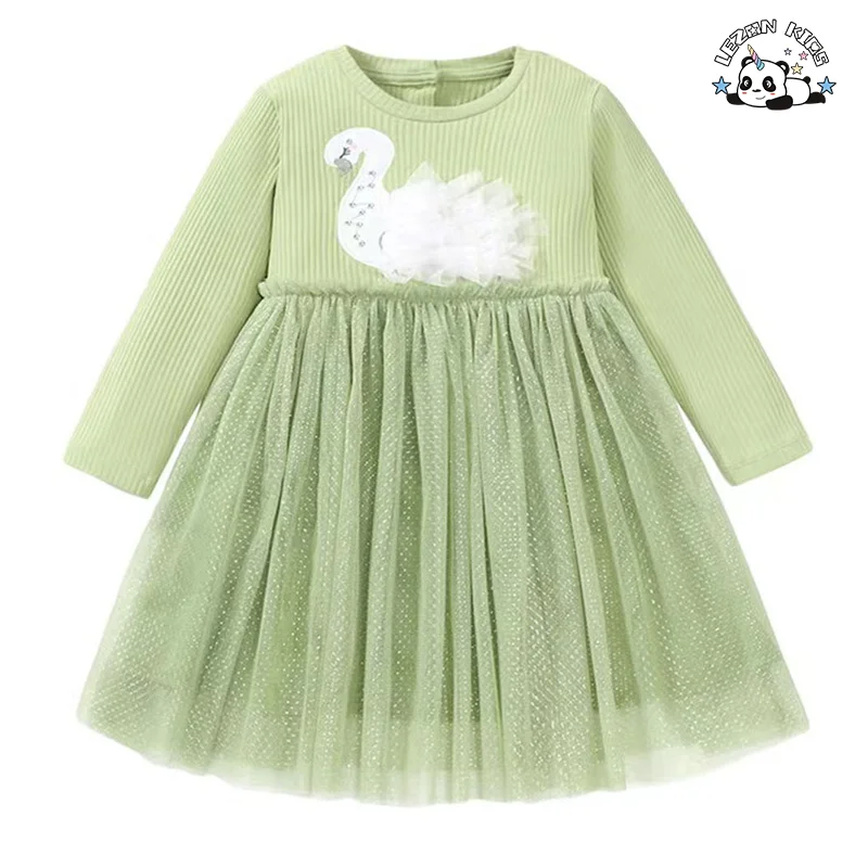 LEZONKIDS - Chegada de 2024: Vestidos de Meninas com Estampa de Unicórnio e Bordado, de Algodão Lavável